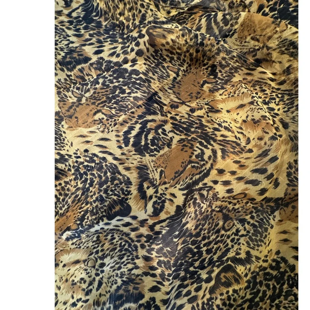 Leopard Animal Print Scarf Brown Black Semi Sheer Oblong 19x60 Lightweight Tiger